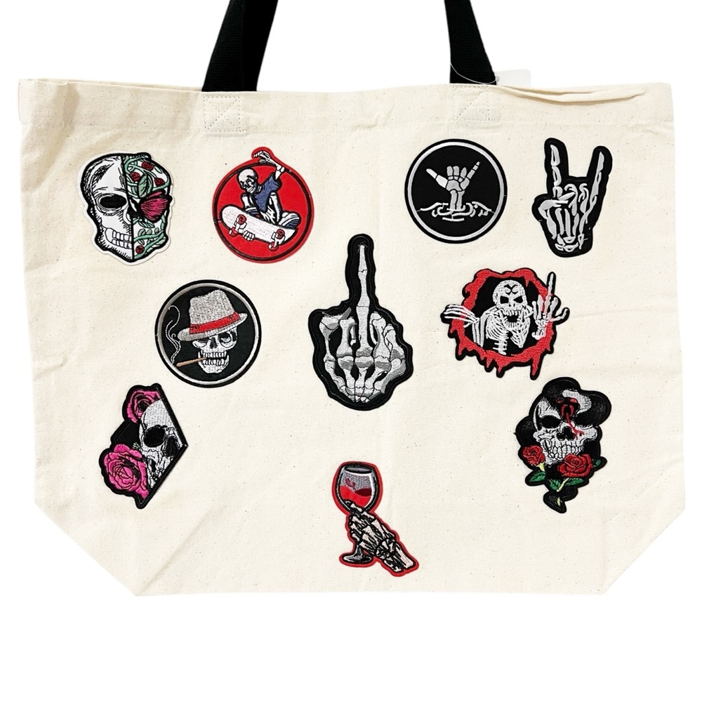 Custom Skull & Bones Patch Canvas Tote Bag – One of a Kind!